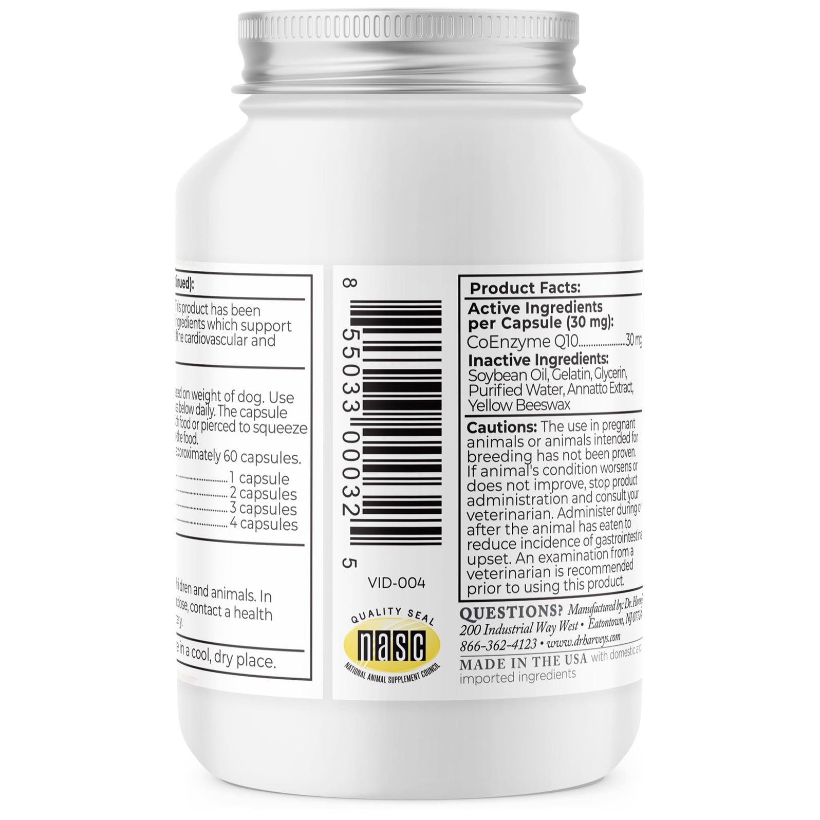 Coenzyme Q10 - Supplement bottle label with text and barcodes on a white background