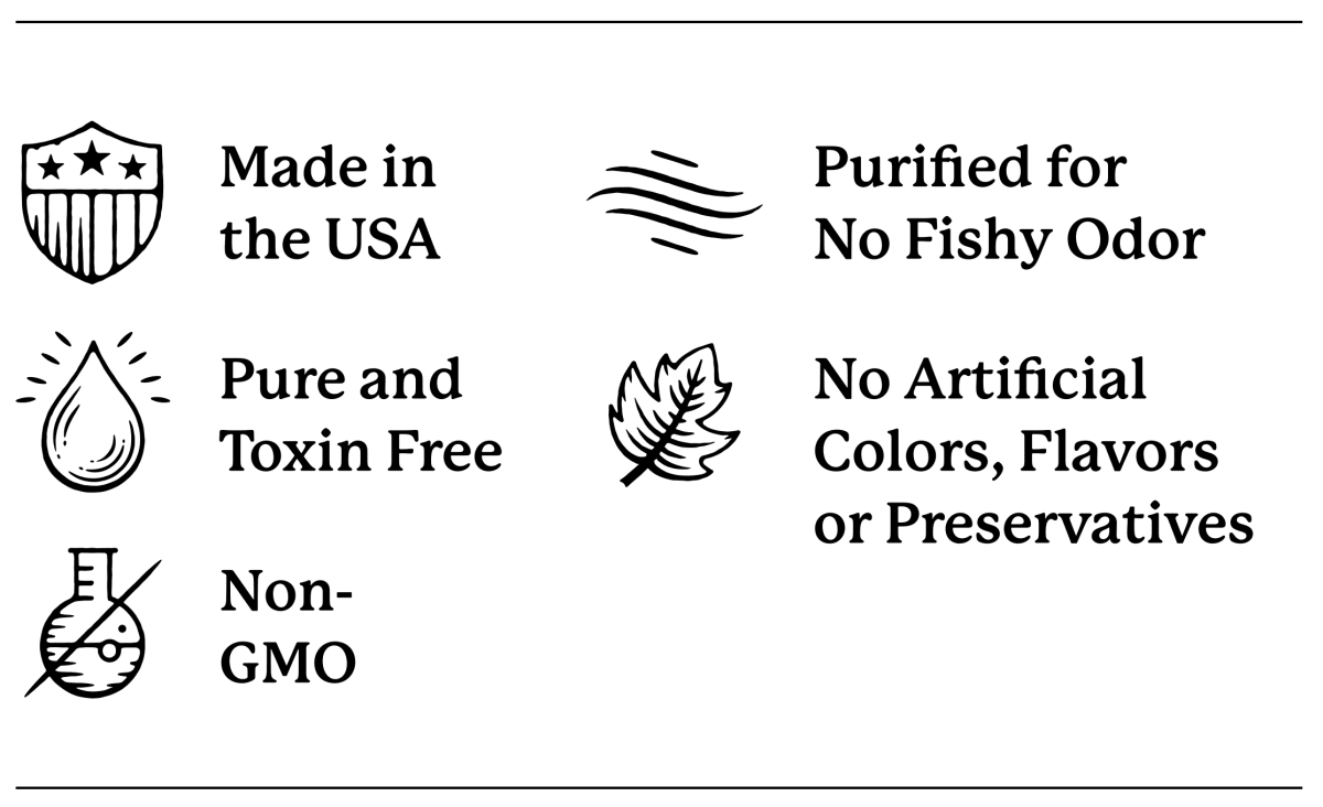 Made in the USA, Purified for No Fishy Odor, Pure and Toxin Free, No Artificial Color, Flavors or Preservatives, Non-GMO